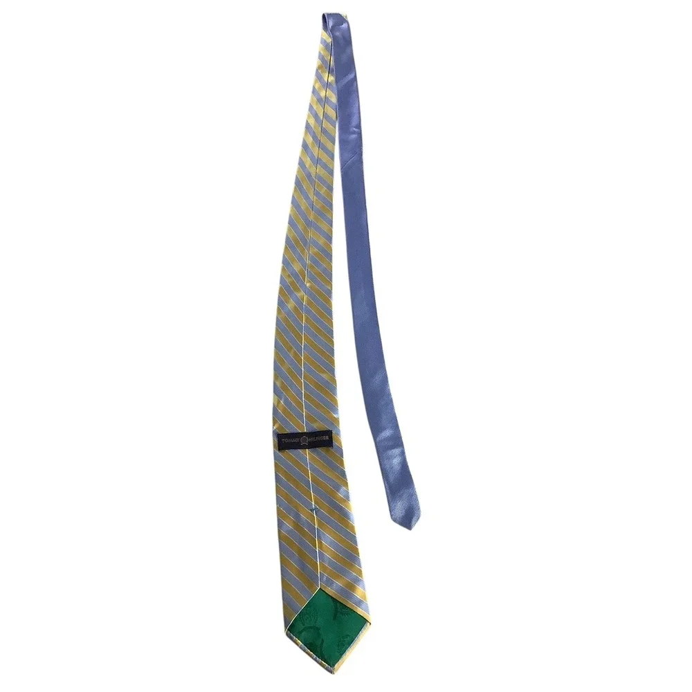 Tommy Hilfiger Men Tie 100% Silk‎ Blue Gold Striped Classic Necktie USA Formal